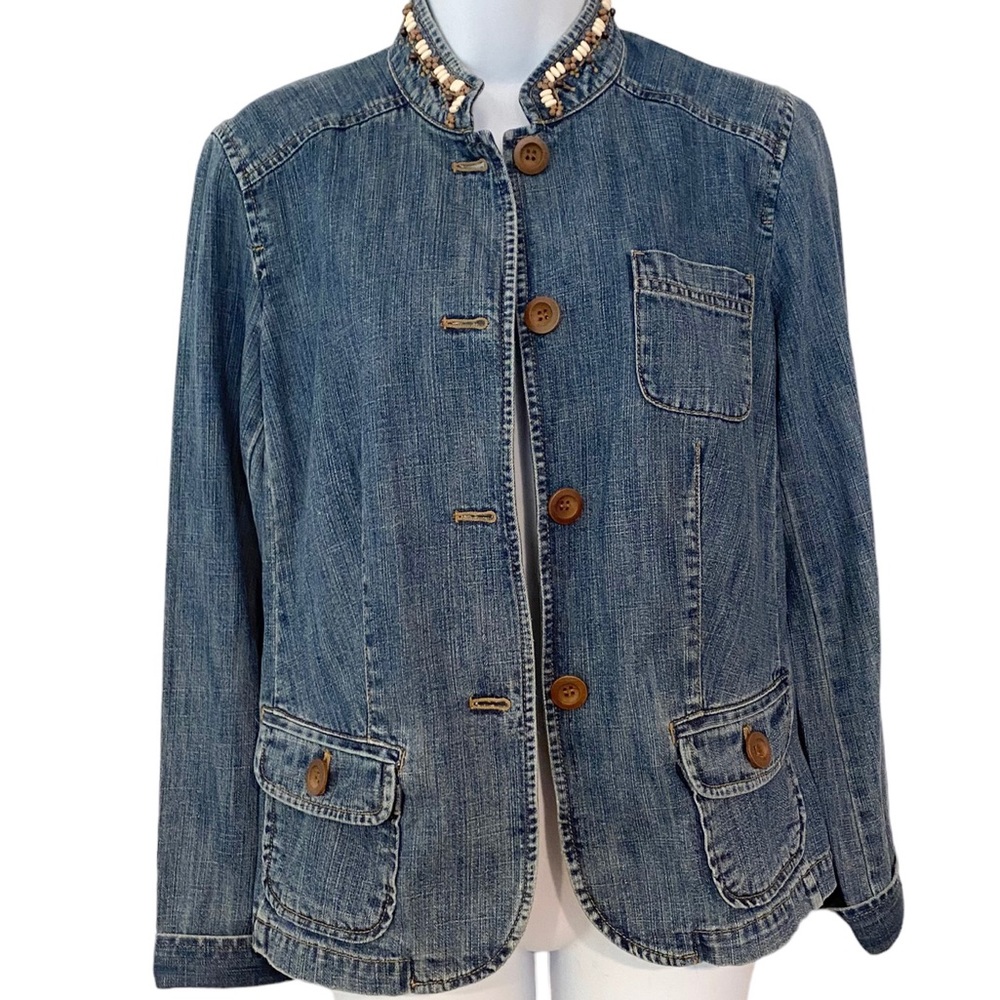 Sigrid Olsen Boho Denim Jacket Structured With Wo… - image 2